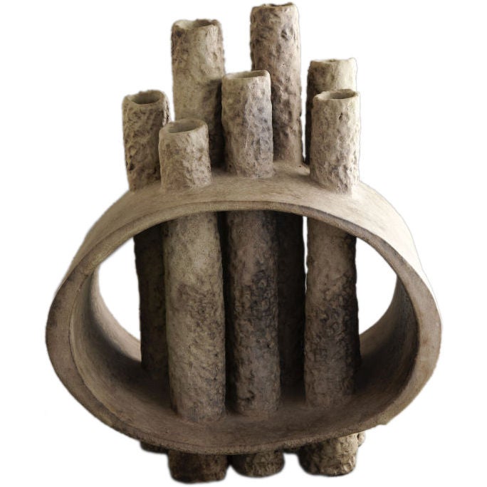 Large Ceramic Sculpture with Multiple Tubular Spouts