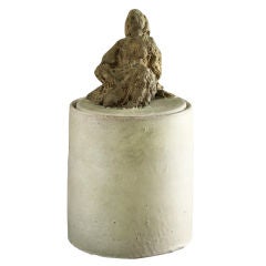 Renato Bassoli Glazed Cylinder with Unglazed Figure on Lid