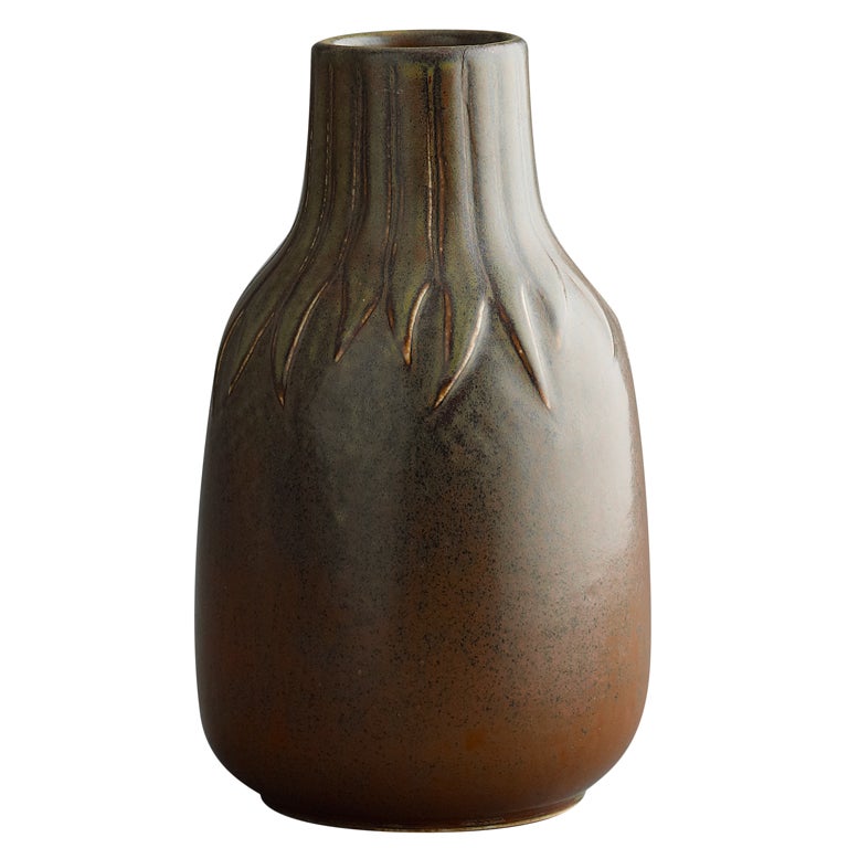 Saxbo by Edith Sonne Brun Ceramic Vase For Sale