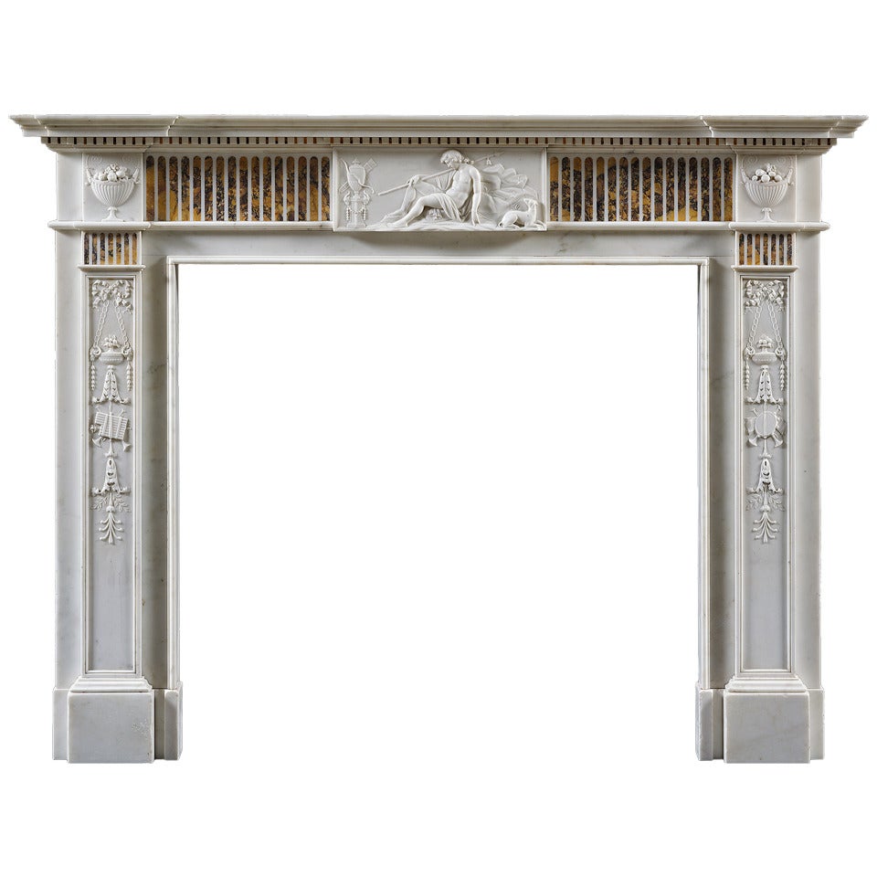 Antique Statuary Marble Fireplace Mantel, Late 18th Century