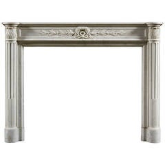 Antique Louis XVI Style Fireplace Mantel in Veined Statuary Marble