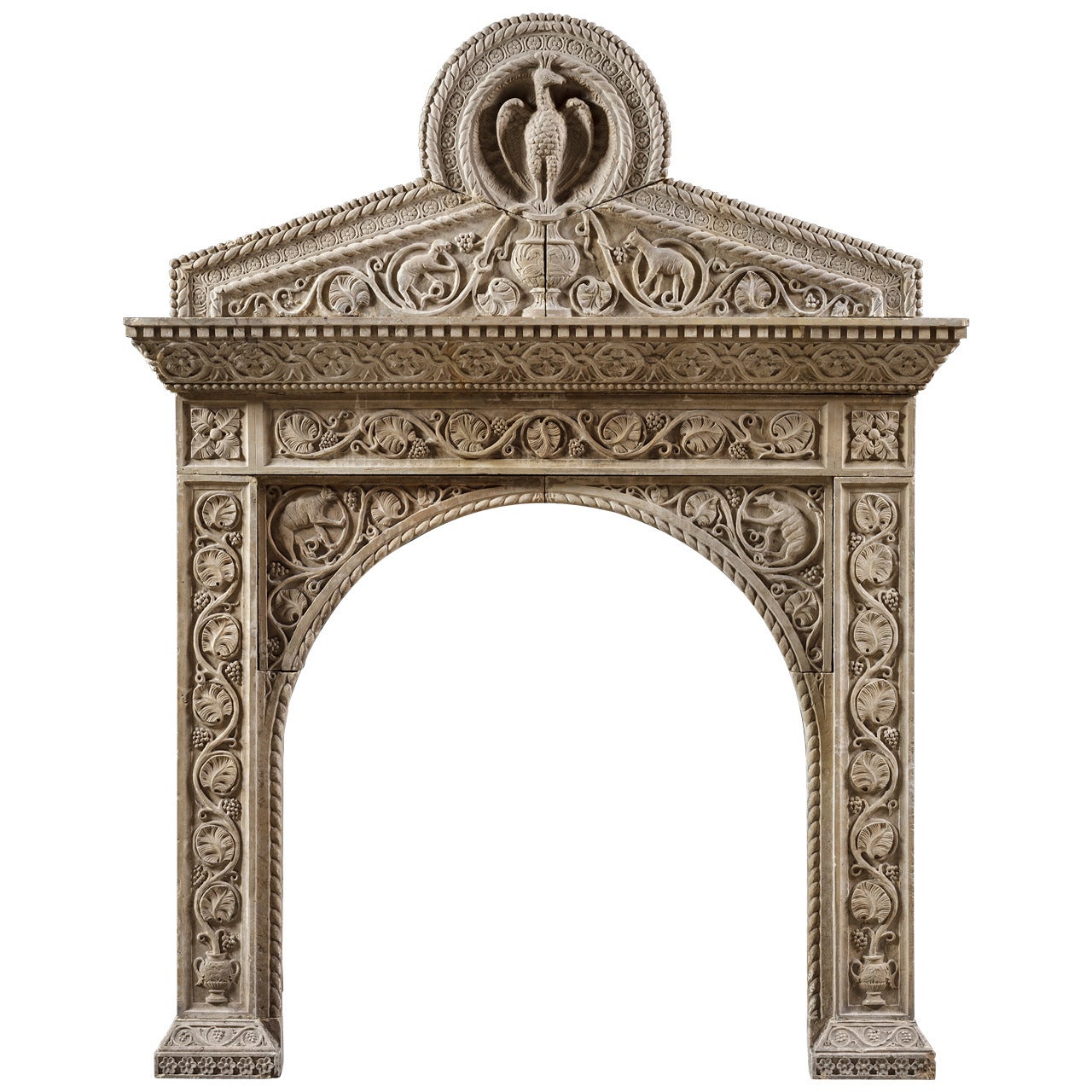 15th Century Style Istrian Stone Marriage Chimneypiece