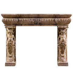Renaissance-Style Istrian Stone Fireplace Mantel