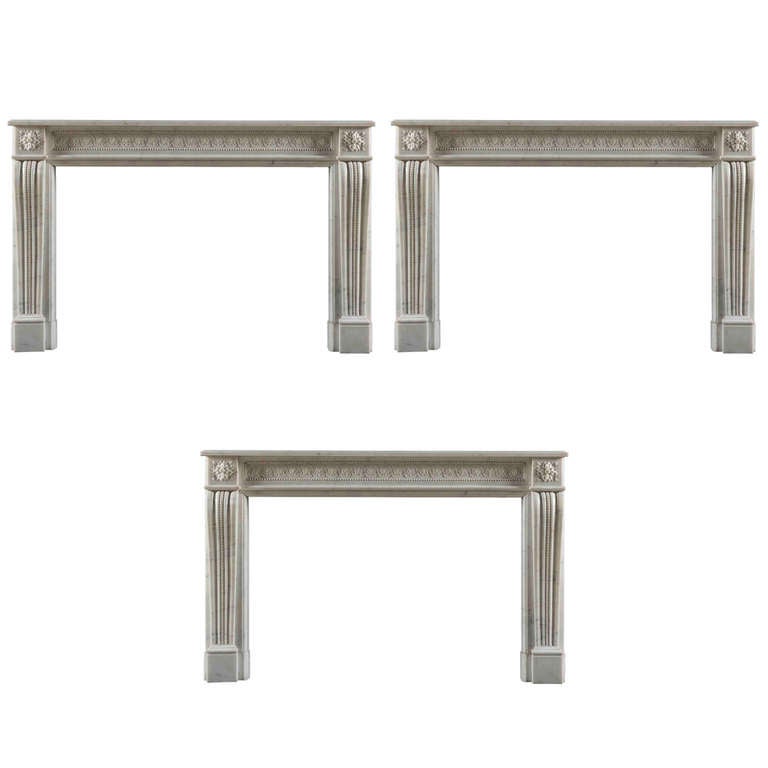 Trio of Louis XVI Pure Statuary Marble Fireplace Mantles