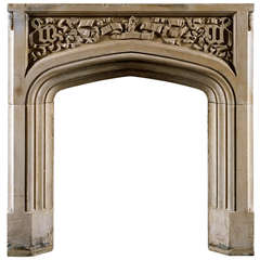 Antique English Carved Portland Stone Fireplace Mantel