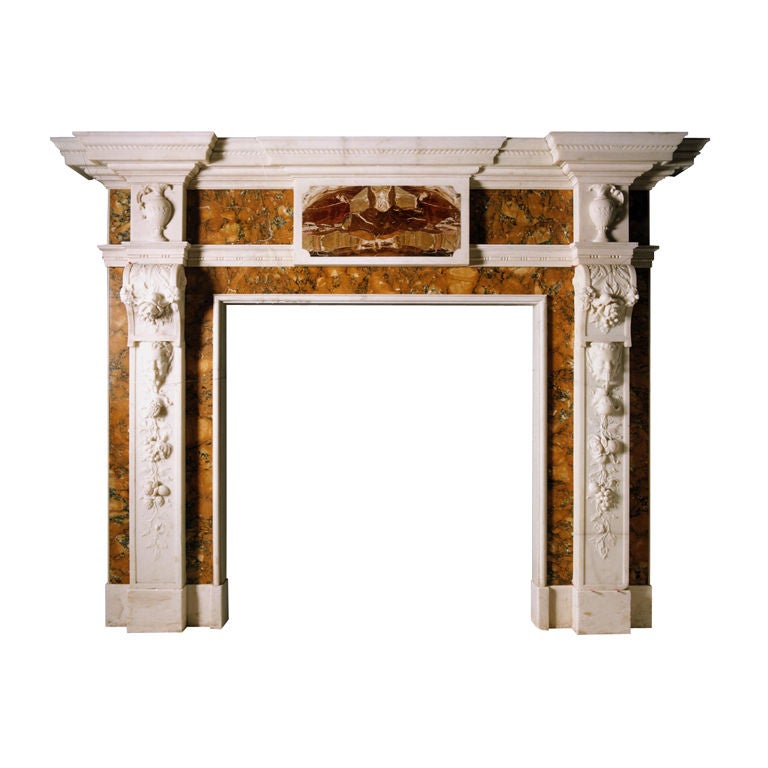 Antique 18th Century Statuary, Sienna and Jasper Marble Mantel