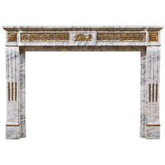 Antique French Carrara Fireplace Mantle Inlaid with Ormolu Mounts