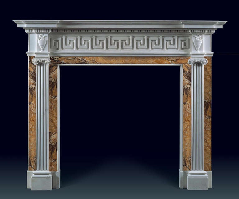 Neoclassical Jamb Tavistock Reproduction Fireplace Mantel in White Statuary Marble