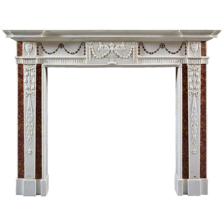 Antique Irish III White Marble Fireplace Mantel For Sale at