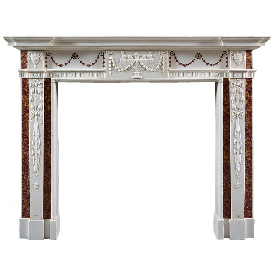 Antique Irish Georgian III White Marble Fireplace Mantel For Sale