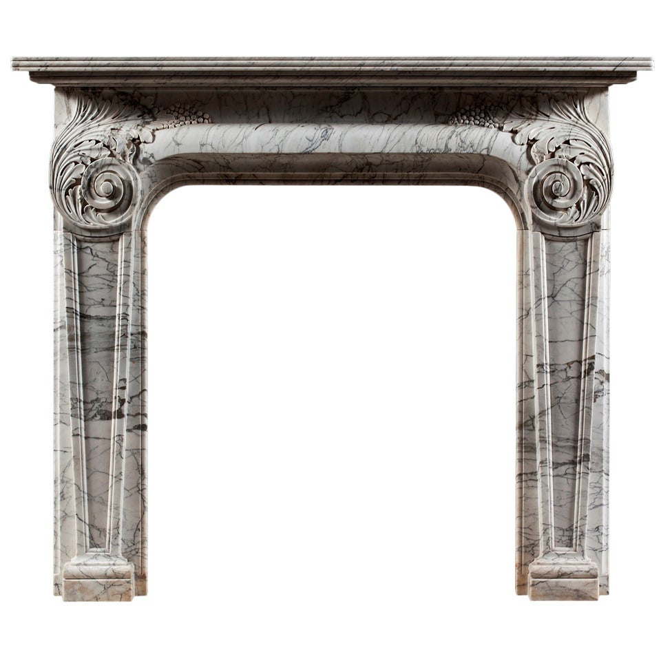 Antique 19th Century Italian Carrara Marble Fireplace Mantel