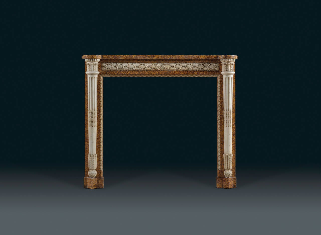 Antique Louis XVI Brocatelle and Statuary Marble Fireplace