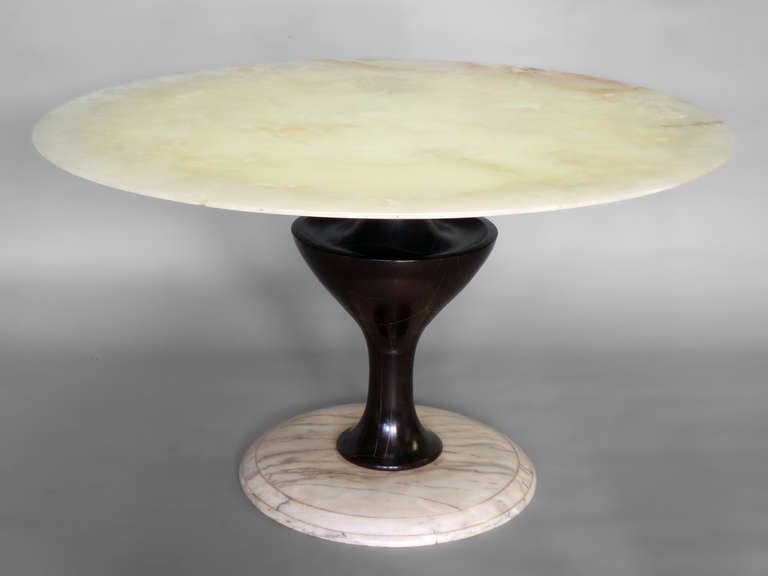 Alabaster top turned wood dining table in the style of Gio Ponti.
