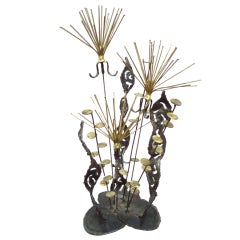 Desk Top Brutalist Torch Cut Steel Sculpture in the Manner of Harry Bertoia