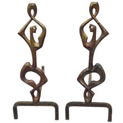 Pair of Figural Modern Andirons by Frederick Weinberg