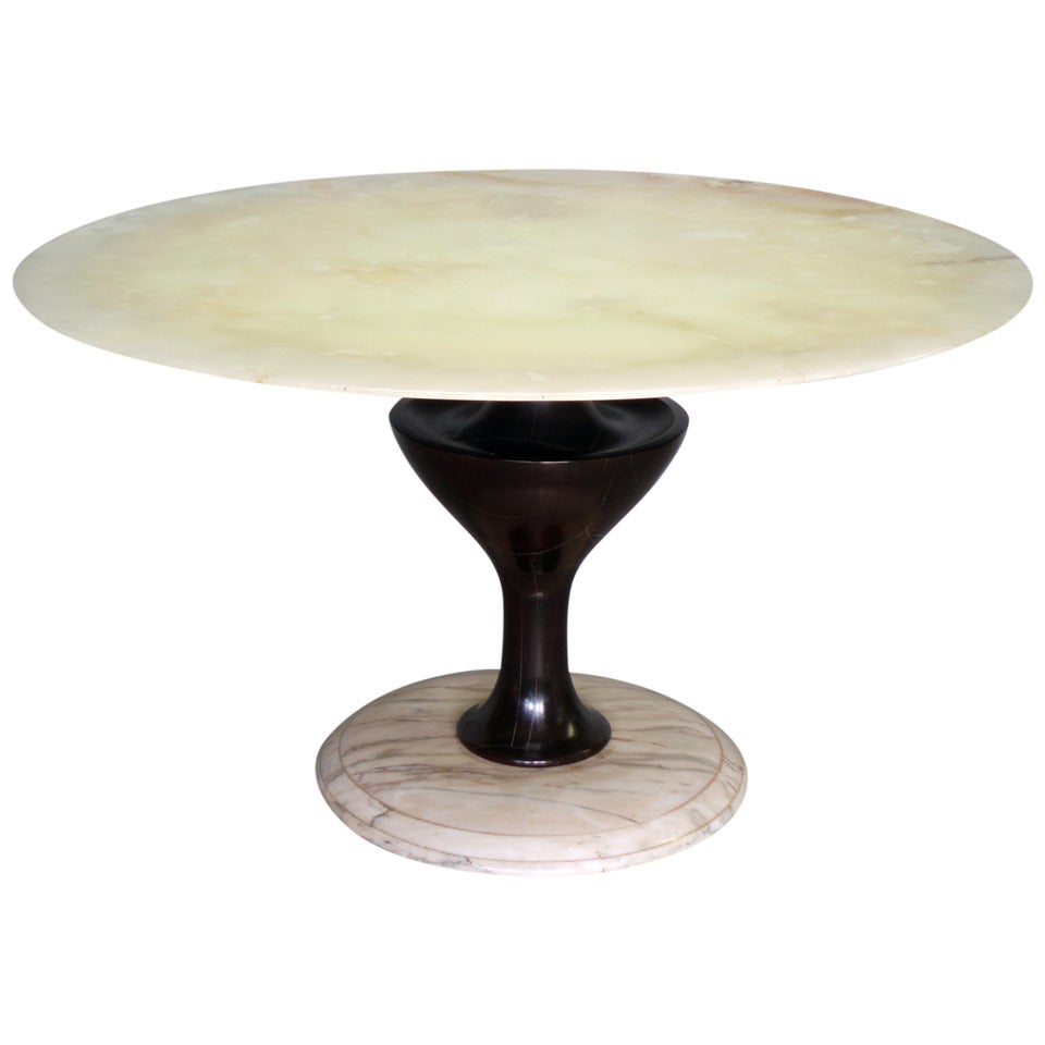 Gio Ponti Style Amazing Alabaster Top on Turned Wood Base Dining Table