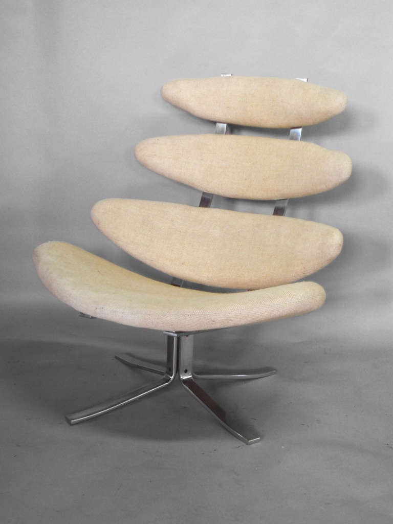 Stainless steel frame Corona lounge chair by Poul Volther at 1stdibs