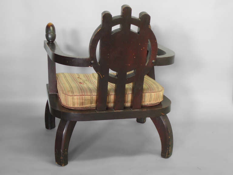 Aesthetic Movement Carved and Stained Oak Lounge Chair by Ettore Zaccari