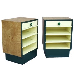 Pair Burl Wood and Lacquer Art Deco Nightstands by Widdicomb