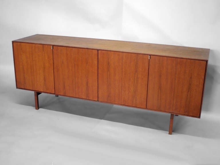 Mid-Century Modern Four-Door Teak Credenza with Adjustable Shelves by Florence Knoll