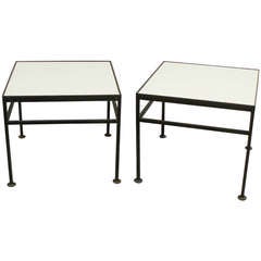 Glass Top Wrought Iron Base Side Tables