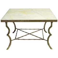 Faux Bamboo Brass Base Onyx Top Coffee Table by Maison Bagues