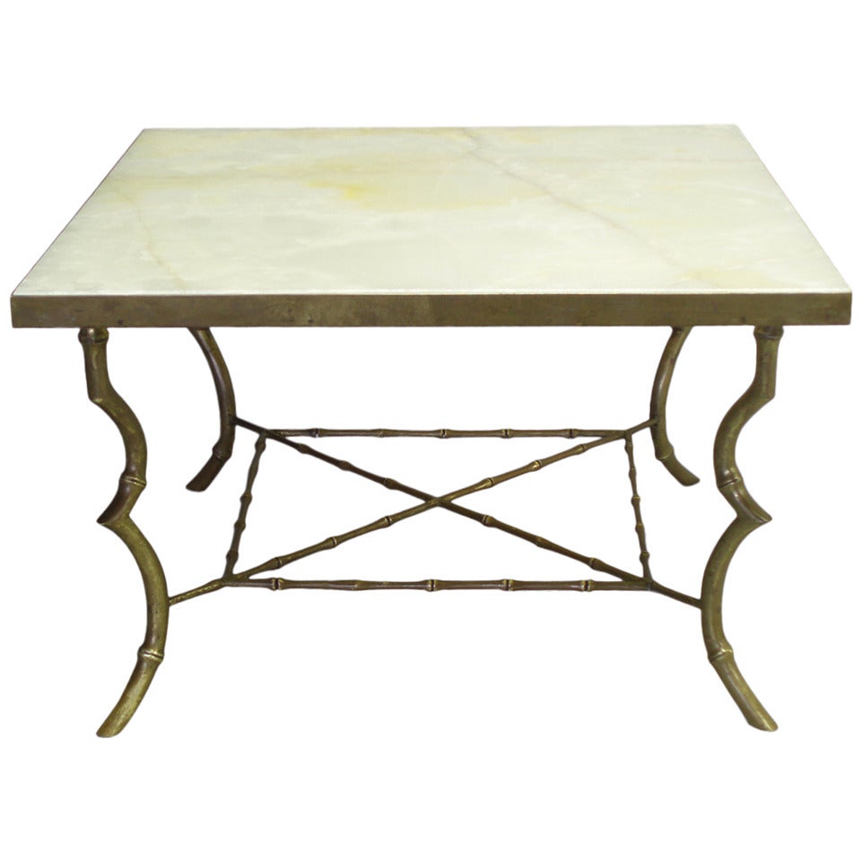 Faux Bamboo Brass Base Onyx Top Coffee Table by Maison Bagues