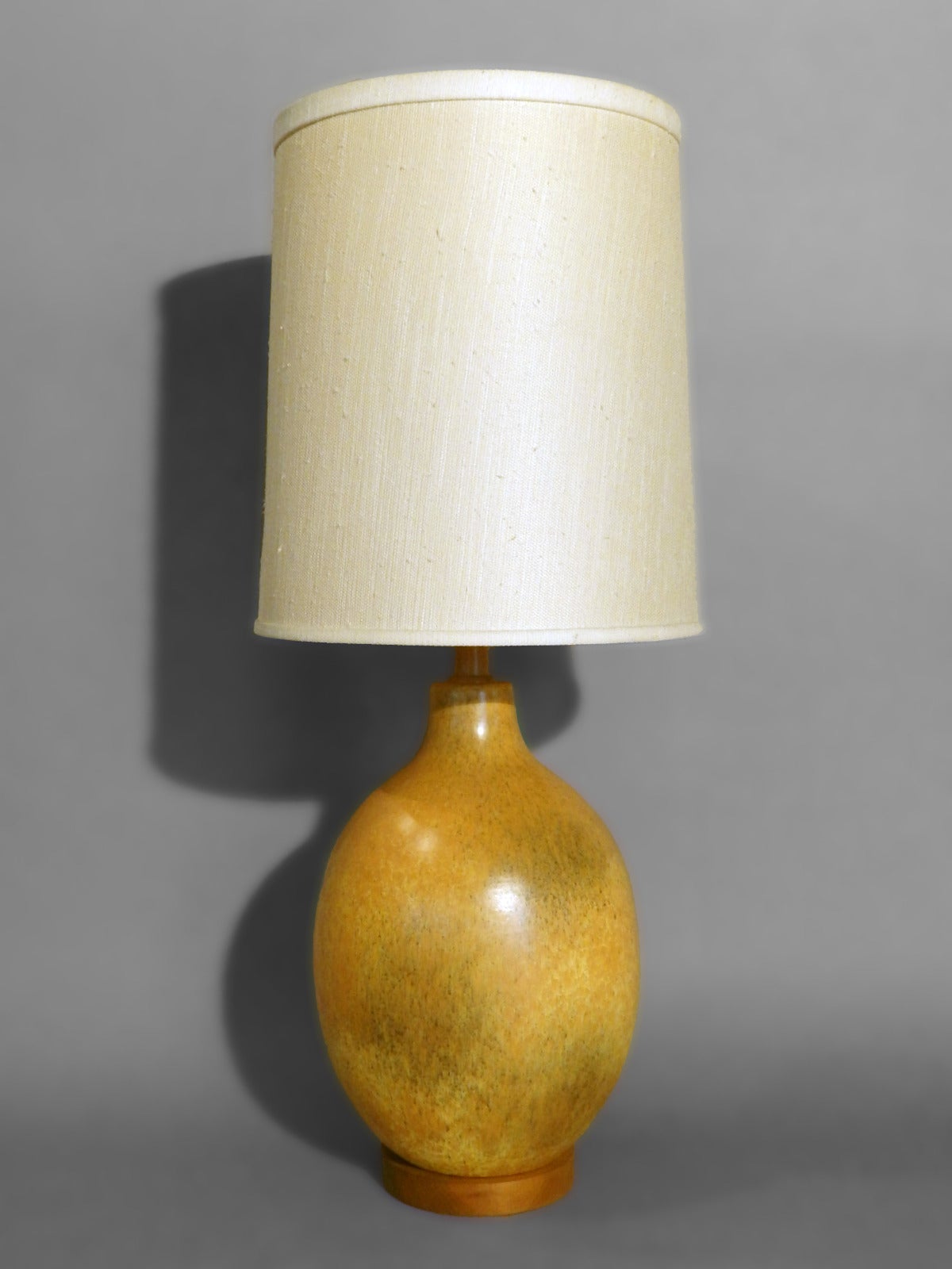 Nicely Glazed Large Warm Tone Table Lamp in the Style of Design Technics . Overall height is 38