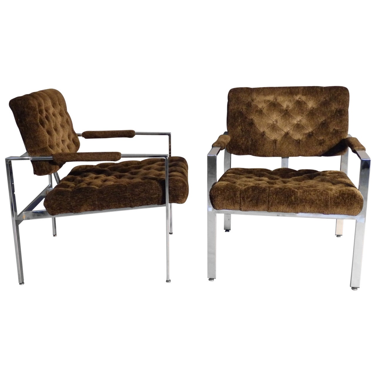 Pair of Milo Baughman Chrome Frame Chairs