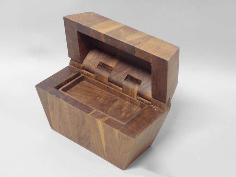 Nicely constructed dresser box or trinket box . Walnut case with fitted interior . 