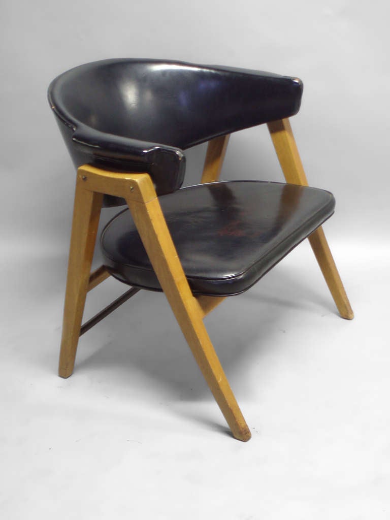 Lounge Chair in Original Leather Upholstery by Edward Wormley for