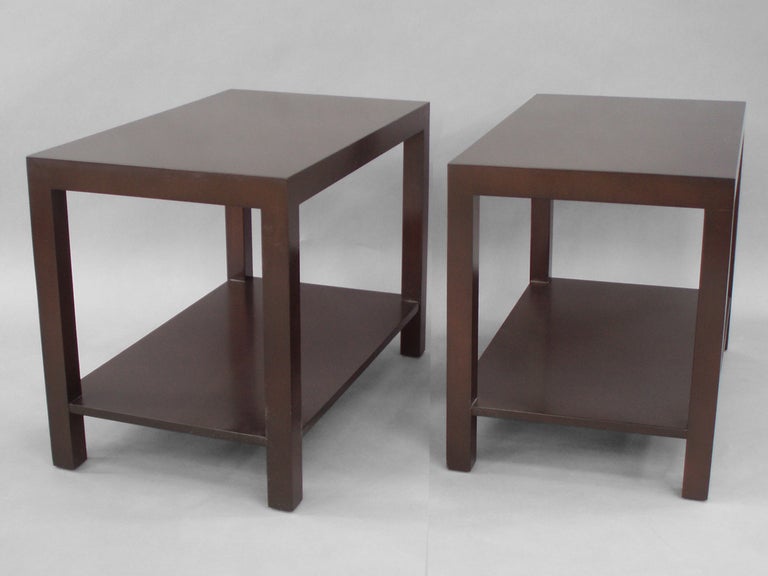 Pair of Rectilinear Walnut Parsons Tables by TH Robsjohn Gibbings for Widdicomb