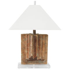 Copper Tone Lucite Base Table Lamp in the Style of Karl Springer