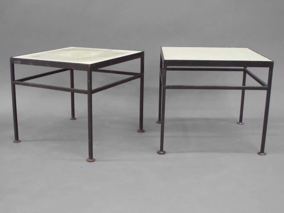 Pair of Rectilinear Outdoor Wrought Iron Side Tables at 1stDibs