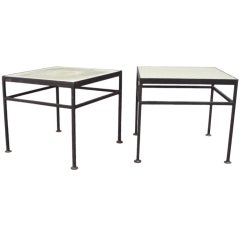 Pair of Rectilinear Outdoor Wrought Iron Side Tables