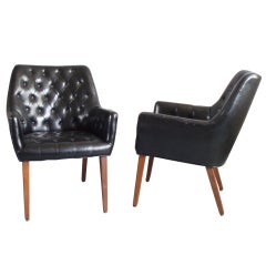 Pair of Diamond Tufted Black Leather Occasional Chairs 9