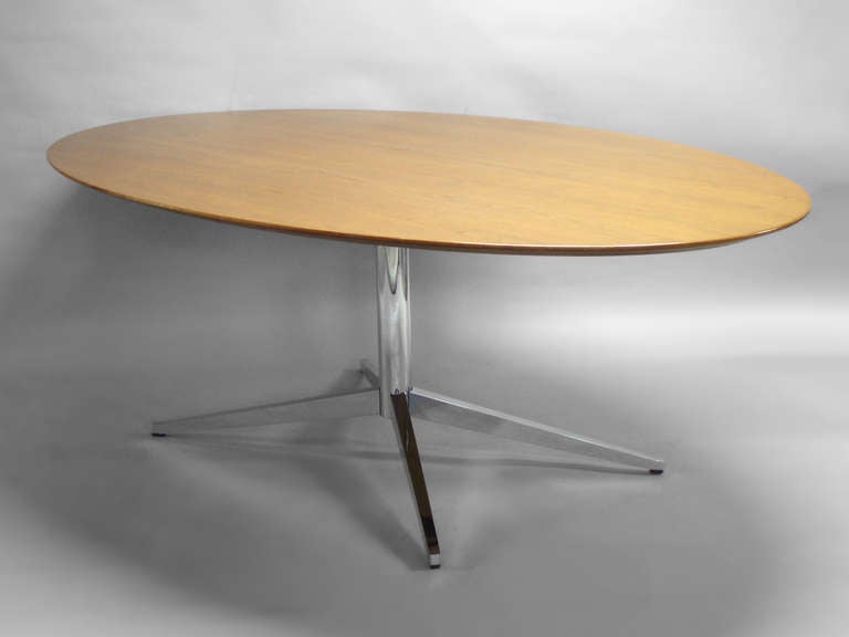 Oval Teak Table/Desk on Chrome Steel Base by Florence Knoll for Knoll International