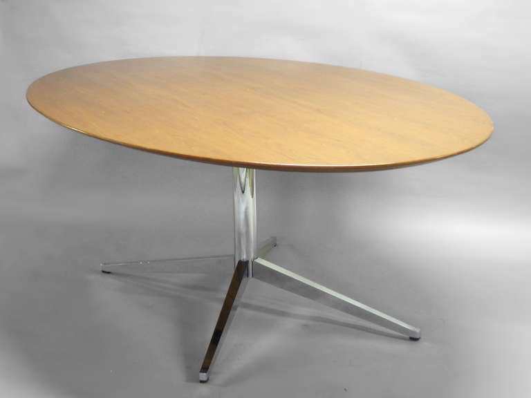 American Oval Teak Table/Desk on Chrome Steel Base by Florence Knoll
