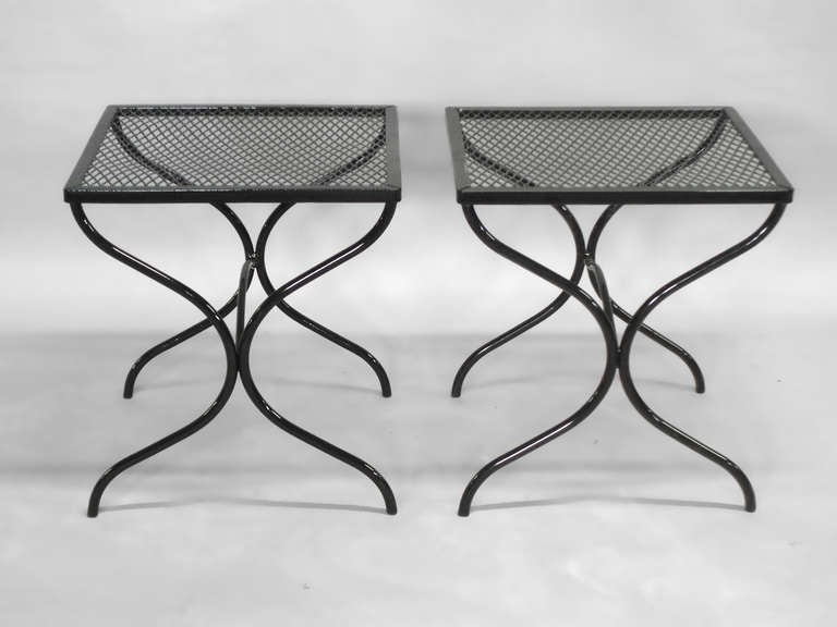 American Pair of Wrought Iron and Mesh Side Tables by Russell Lee Woodard