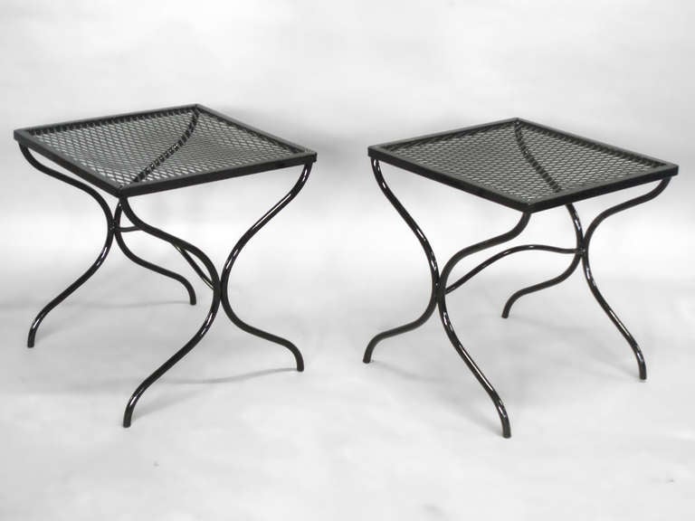 Pair of Wrought Iron and Mesh Side Tables by Russell Lee Woodard In Excellent Condition In Ferndale, MI