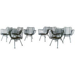 Set of Eight Woodard Steel Mesh Wrought Iron Arm Chairs