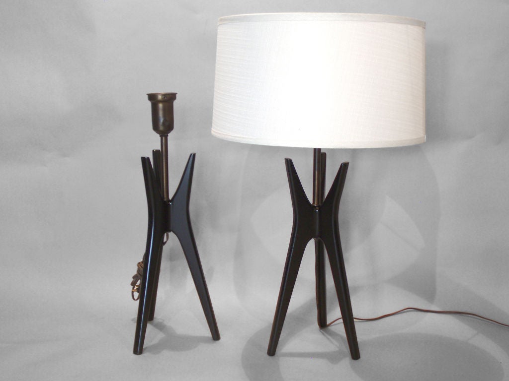 Pair of Wood Based Lamps In the Style of Isamu Noguchi