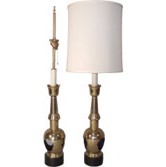 Pair Tall Brass Based Lamps after Tommy Parzinger