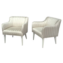 Pair of Striped Chairs with White Lacquer Legs Pair of Striped Chairs with White Lacquer Legs