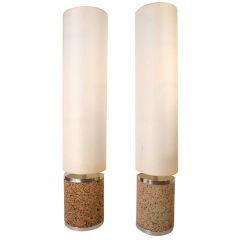 Pair Oversize Cork and Chrome Lamps