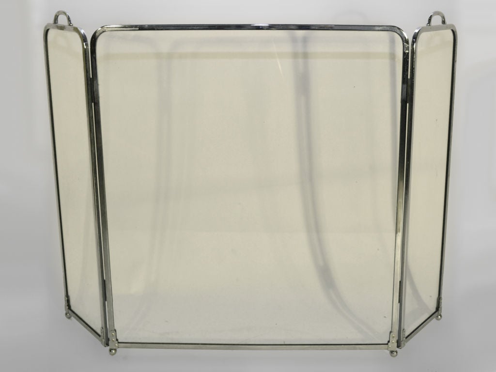 1970's Folding three panel Glass Fire Screen -  Spark Guard