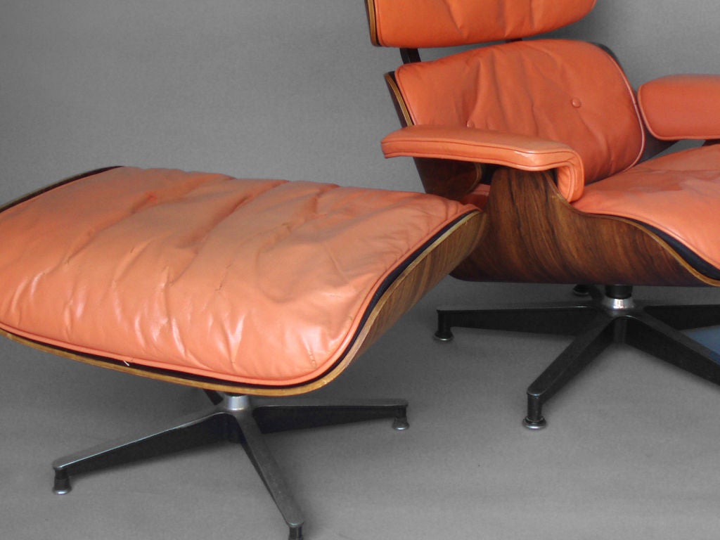American The Best Salmon Leather Eames Lounge Chair with Ottoman