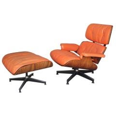 Vintage The Best Salmon Leather Eames Lounge Chair with Ottoman