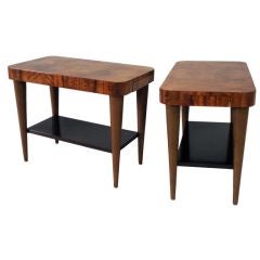 Pair of Exotic Burl Wood Art Deco Moderne Side Tables