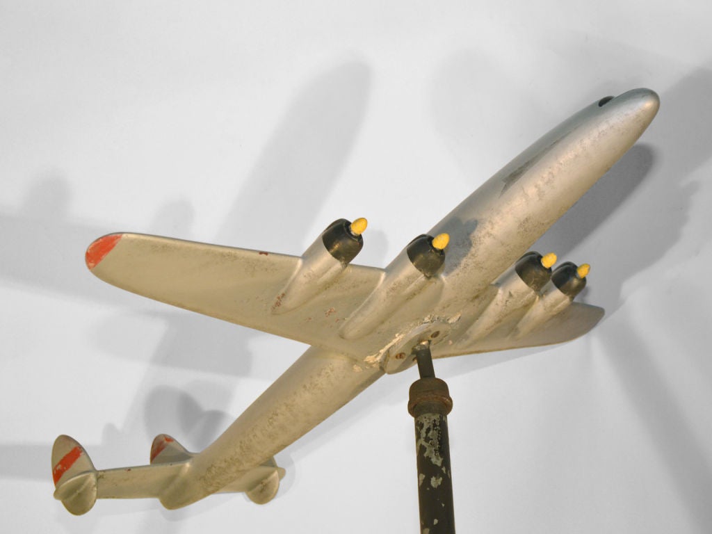 Rare Cast Aluminum Lockheed Constellation Airplane mode. Very few produced - this one has been mounted on a pipe and was being used as a weathervane. Plane 31